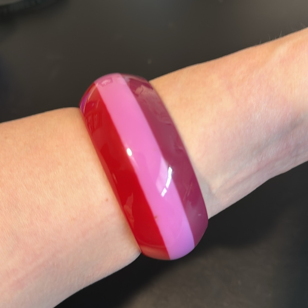 Vintage Plastic Bangle Bracelet, Pink, Striped, Retro, Boho